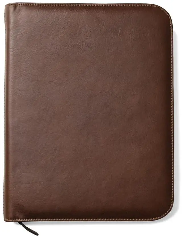 Main image of Premium Leather Portfolio Padfolio - Executive Folio for Men and Women with Zipper, Folio Document Organizer, Laptop Sleeve, iPad Case and Folder - Made in Italy, Brown