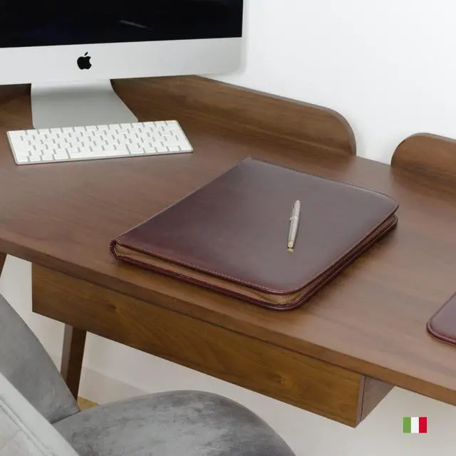 Alt view image 4 of 7 - Premium Leather Portfolio Padfolio - Executive Folio for Men and Women with Zipper, Folio Document Organizer, Laptop Sleeve, iPad Case and Folder - Made in Italy, Brown