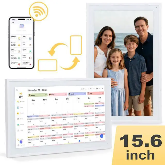 Main image of 15.6" Smart Digital Wall Calendar - WiFi Family Organizer with Sync Google/Outlook/Apple Calendar, Touchscreen Meal Planner & Chore Chart, Digital Photo Frame for Home & Office