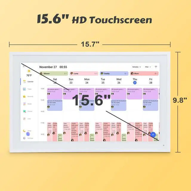 Alt view image 2 of 7 - 15.6" Smart Digital Wall Calendar - WiFi Family Organizer with Sync Google/Outlook/Apple Calendar, Touchscreen Meal Planner & Chore Chart, Digital Photo Frame for Home & Office