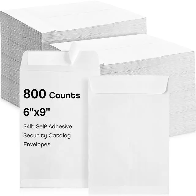 Main image of 800 Counts White Envelopes 6 x 9 Inch Self Adhesive Catalog Security Mailing Envelopes with Adhesive for Mailing Storage Organizing Home Office