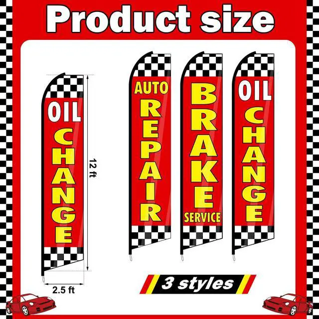 Alt view image 2 of 7 - 3 Pack Auto Repair Feather Flag -12 ft Advertising Flags for Business with Pole Kit Automotive Service Brake Oil Change Banner Feather Signs Set for Auto Repair Shop Supplies