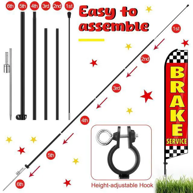 Alt view image 3 of 7 - 3 Pack Auto Repair Feather Flag -12 ft Advertising Flags for Business with Pole Kit Automotive Service Brake Oil Change Banner Feather Signs Set for Auto Repair Shop Supplies