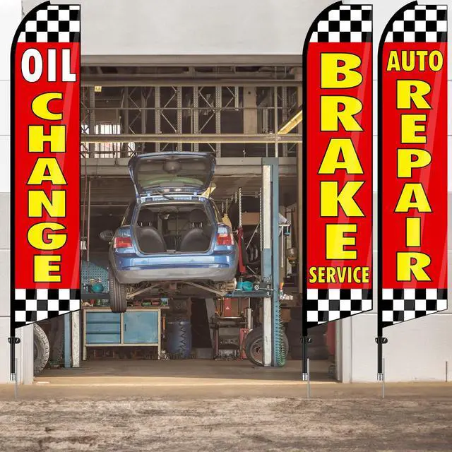 Alt view image 5 of 7 - 3 Pack Auto Repair Feather Flag -12 ft Advertising Flags for Business with Pole Kit Automotive Service Brake Oil Change Banner Feather Signs Set for Auto Repair Shop Supplies