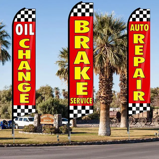 Alt view image 7 of 7 - 3 Pack Auto Repair Feather Flag -12 ft Advertising Flags for Business with Pole Kit Automotive Service Brake Oil Change Banner Feather Signs Set for Auto Repair Shop Supplies