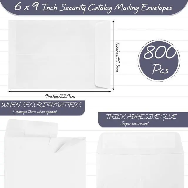 Alt view image 2 of 6 - 800 Counts White Envelopes 6 x 9 Inch Self Adhesive Catalog Security Mailing Envelopes with Adhesive for Mailing Storage Organizing Home Office