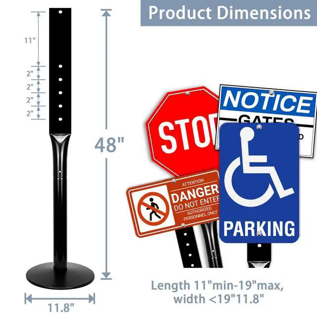 Alt view image 2 of 7 - Heavy Duty Parking Sign Post 48" Sign Base Cast Iron Sign Stand, Movable Parking Sign Stand for Hanging Signs (Black-2 Pack-30 lbs)