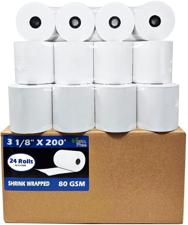 Main image of 80 GSM Extra Thick Paper (24 Rolls) 3 1/8 x 230 Thermal Paper Receipt Rolls (Heavy Thermal Lenght 200-230ft) fits all Clover POS Cash Register Printers Thermal Paper from