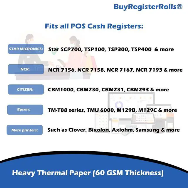 Alt view image 4 of 5 - 80 GSM Extra Thick Paper (24 Rolls) 3 1/8 x 230 Thermal Paper Receipt Rolls (Heavy Thermal Lenght 200-230ft) fits all Clover POS Cash Register Printers Thermal Paper from