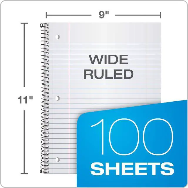 Alt view image 3 of 6 - Spiral Notebook, 1 Subject, Wide Rule Journal, Durable Plastic Covers, 1 Pocket, 8.5 x 11 Inches, 100 Sheets, Red, Green, Blue (89802) (Pack of 24)