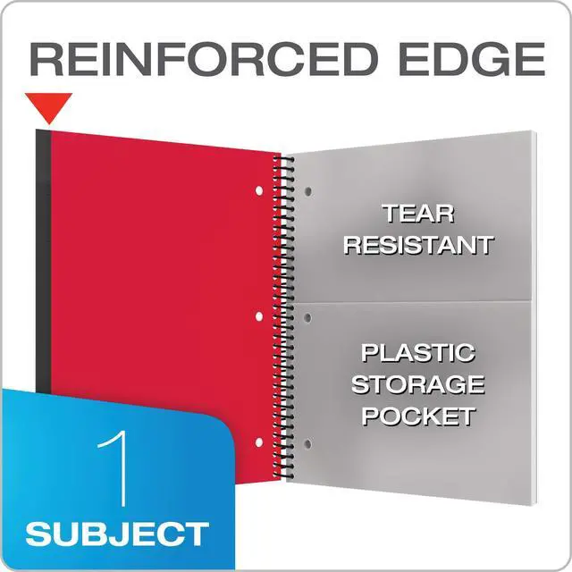 Alt view image 4 of 6 - Spiral Notebook, 1 Subject, Wide Rule Journal, Durable Plastic Covers, 1 Pocket, 8.5 x 11 Inches, 100 Sheets, Red, Green, Blue (89802) (Pack of 24)