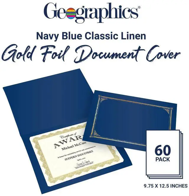 Alt view image 2 of 7 - Classic Linen Document Covers - Certificate Holders, Navy Blue - 12.5 x 9.75 in, 60 Pack