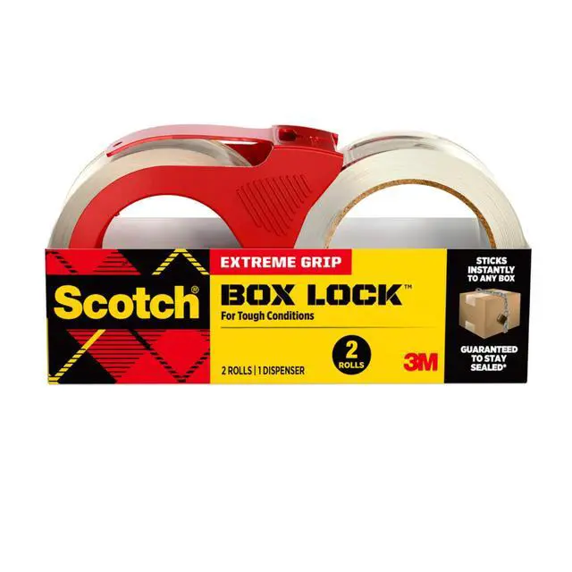 Alt view image 2 of 7 - Box Lock Packaging Tape, 2 Rolls with 1 Refillable Dispenser, 1.88 in x 54.6 yd, Extreme Grip, Sticks Instantly to Any Box (Pack of 6)