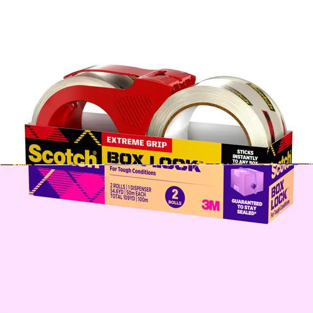 Alt view image 4 of 7 - Box Lock Packaging Tape, 2 Rolls with 1 Refillable Dispenser, 1.88 in x 54.6 yd, Extreme Grip, Sticks Instantly to Any Box (Pack of 6)