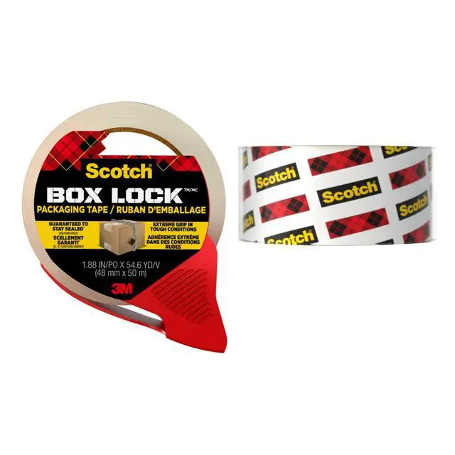 Alt view image 6 of 7 - Box Lock Packaging Tape, 2 Rolls with 1 Refillable Dispenser, 1.88 in x 54.6 yd, Extreme Grip, Sticks Instantly to Any Box (Pack of 6)