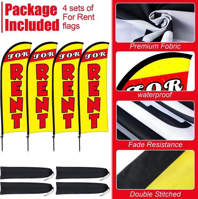 Alt view image 4 of 7 - 4 Sets FOR RENT Feather Flag Kit 7ft FOR RENT Flag Banner Bulk with Pole Ground Spike and Portable Bag for Estate Flags Business Advertising Outside Ground (7ft,Yellow)