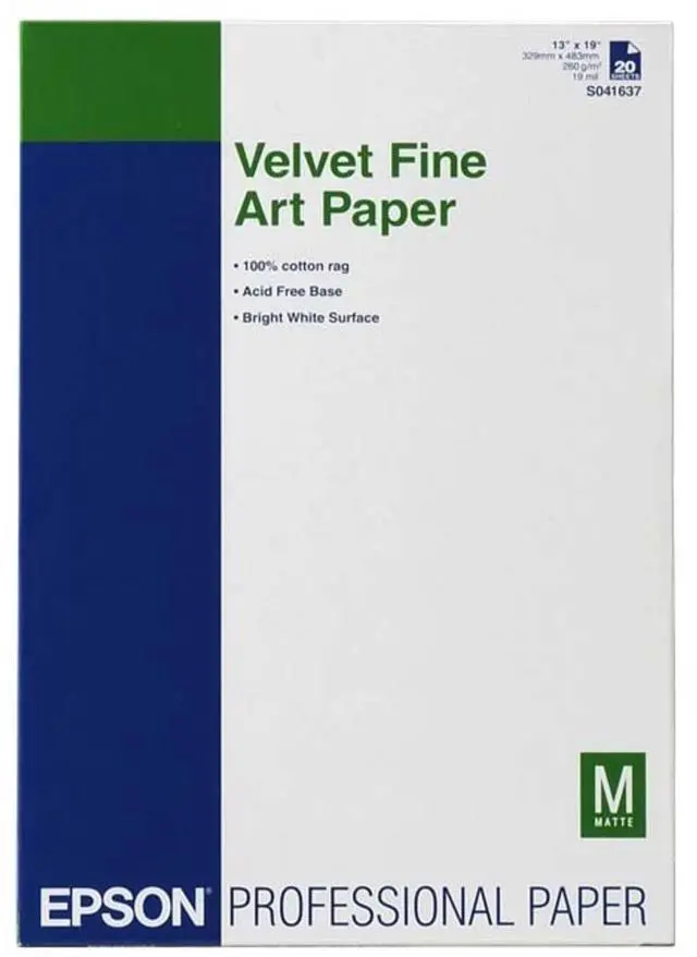 Main image of S041637 Velvet Fine Art Paper, 13 x 19, White (Pack of 20 Sheets)