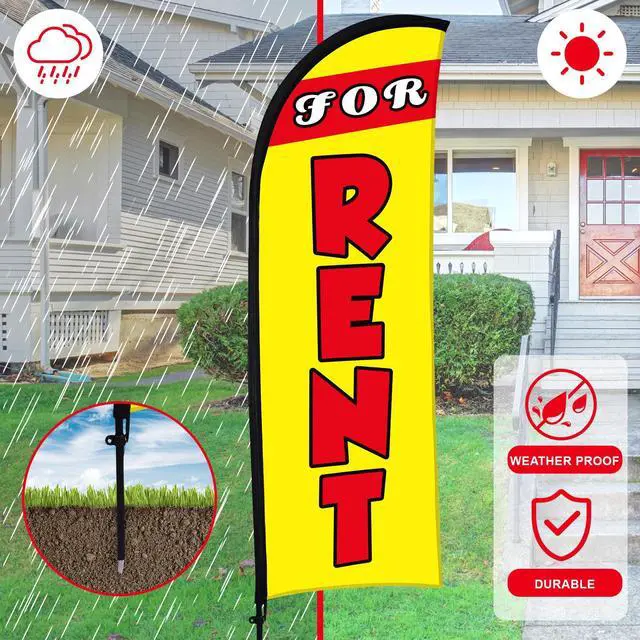 Alt view image 6 of 7 - 4 Sets FOR RENT Feather Flag Kit 7ft FOR RENT Flag Banner Bulk with Pole Ground Spike and Portable Bag for Estate Flags Business Advertising Outside Ground (7ft,Yellow)