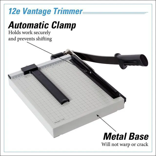 Alt view image 3 of 7 - 12e Vantage Paper Trimmer, 12" Cut Length, 15 Sheet, Automatic Clamp, Adjustable Guide, Metal Base with 1/2" Gridlines, Guillotine Paper Cutter