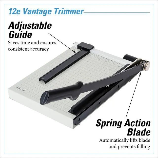 Alt view image 2 of 7 - 12e Vantage Paper Trimmer, 12" Cut Length, 15 Sheet, Automatic Clamp, Adjustable Guide, Metal Base with 1/2" Gridlines, Guillotine Paper Cutter