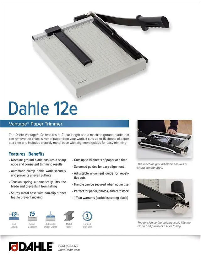 Alt view image 6 of 7 - 12e Vantage Paper Trimmer, 12" Cut Length, 15 Sheet, Automatic Clamp, Adjustable Guide, Metal Base with 1/2" Gridlines, Guillotine Paper Cutter