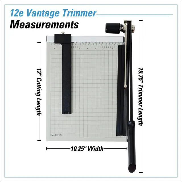 Alt view image 7 of 7 - 12e Vantage Paper Trimmer, 12" Cut Length, 15 Sheet, Automatic Clamp, Adjustable Guide, Metal Base with 1/2" Gridlines, Guillotine Paper Cutter