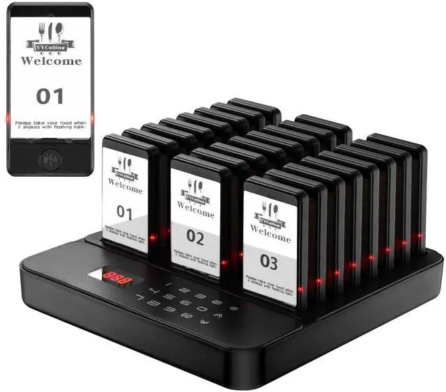 Main image of Restaurant Pager,Pagers for Restaurants 24 Guest Pagers,Buzzers Social Distancing, 98 Chanels with Vibration, Flashing and Buzzer for Food Truck, Restaurant, Food Court