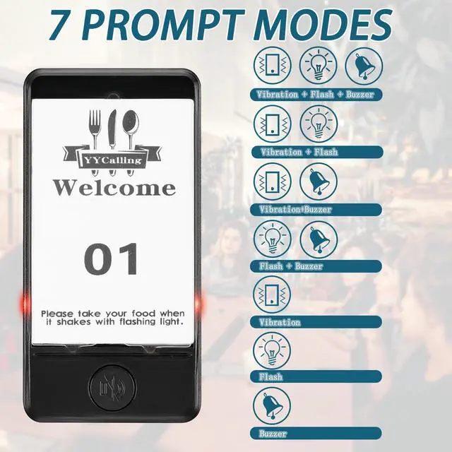 Alt view image 4 of 7 - Restaurant Pager,Pagers for Restaurants 24 Guest Pagers,Buzzers Social Distancing, 98 Chanels with Vibration, Flashing and Buzzer for Food Truck, Restaurant, Food Court
