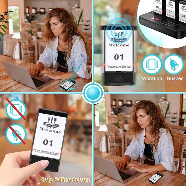 Alt view image 5 of 7 - Restaurant Pager,Pagers for Restaurants 24 Guest Pagers,Buzzers Social Distancing, 98 Chanels with Vibration, Flashing and Buzzer for Food Truck, Restaurant, Food Court