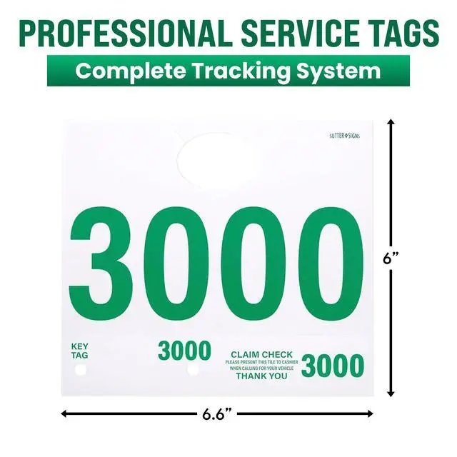 Alt view image 2 of 6 - Automotive Service Tag Numbers (3000-3999) 1000 Ct | Red Green Service Dispatch Numbers - Auto Dealer Vehicle Repair Mirror Hang Tags - 3 Part Double Sided Tracking System Signs