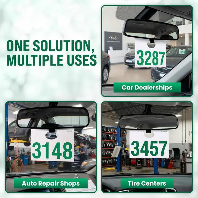 Alt view image 5 of 6 - Automotive Service Tag Numbers (3000-3999) 1000 Ct | Red Green Service Dispatch Numbers - Auto Dealer Vehicle Repair Mirror Hang Tags - 3 Part Double Sided Tracking System Signs