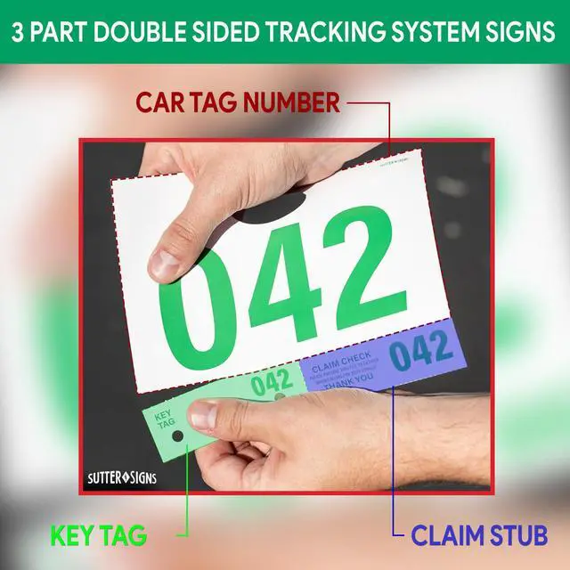 Alt view image 5 of 7 - Automotive Service Tag Numbers (2000-2999) Red Green | Service Dispatch Numbers - Auto Dealer Vehicle Repair Mirror Hang Tags - 3 Part Double Sided Tracking System Signs - 1000 Ct