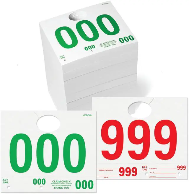 Main image of Car Service Tags 000-999 | Service Dispatch Numbers | Auto Dealer Vehicle Repair Mirror Hang Tags with Numbered Key Tags, 1000 Ct