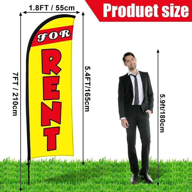 Alt view image 2 of 7 - 4 Sets FOR RENT Feather Flag Kit 7ft FOR RENT Flag Banner Bulk with Pole Ground Spike and Portable Bag for Estate Flags Business Advertising Outside Ground (7ft,Yellow)