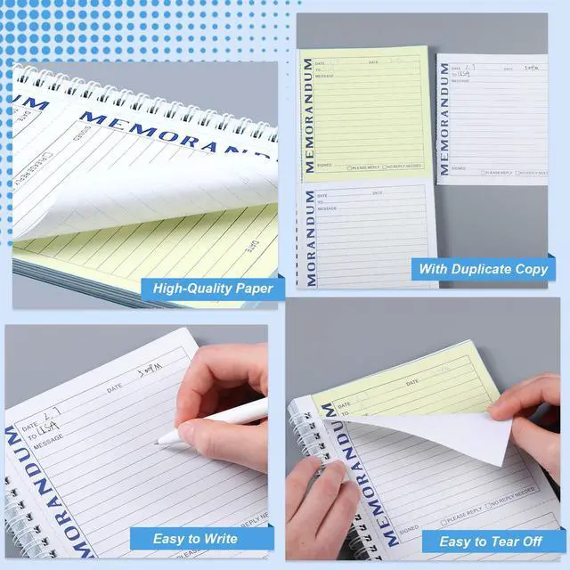 Alt view image 4 of 6 - 10 Pack Memorandum Book Carbon Copy Notebook Carbonless Two-part Duplicate Memorandum Forms Book Tear off Phone Message Pads for Office School Home