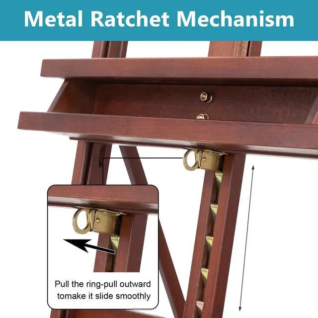 Alt view image 4 of 7 - Beechwood H-Frame Artist Studio Easel with Wheels and Storage Tray, Brown | Adjustable Floor Easel Stand Holding Canvas up to 51Inches for Painting