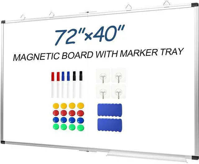 Main image of Large Magnetic White Board 72" x 40" Wall-Mounted Dry Erase Board | Foldable & Double-Sided, Aluminum Frame, No Ghosting Easy Wipe, Complete Accessories Set for Office, School, Classroom, Home