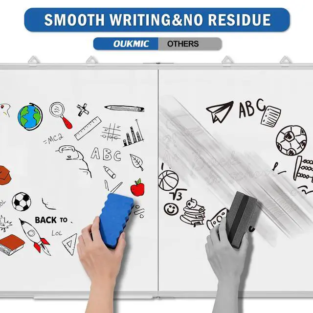 Alt view image 3 of 7 - Large Magnetic White Board 72" x 40" Wall-Mounted Dry Erase Board | Foldable & Double-Sided, Aluminum Frame, No Ghosting Easy Wipe, Complete Accessories Set for Office, School, Classroom, Home