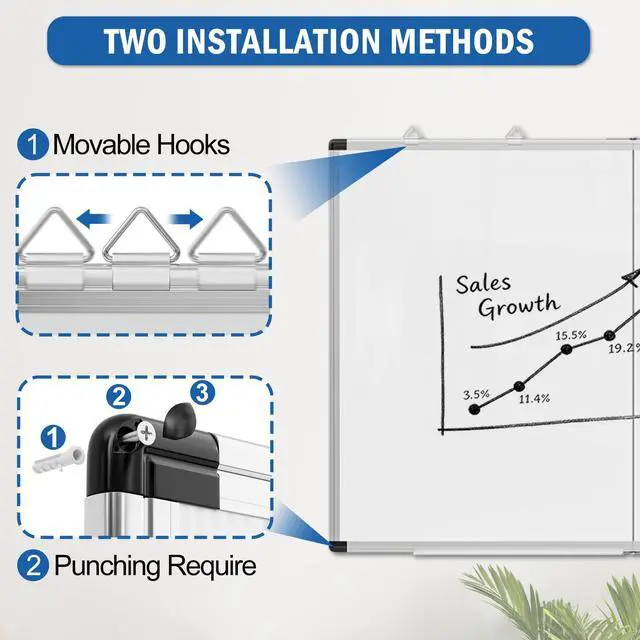 Alt view image 6 of 7 - Large Magnetic White Board 72" x 40" Wall-Mounted Dry Erase Board | Foldable & Double-Sided, Aluminum Frame, No Ghosting Easy Wipe, Complete Accessories Set for Office, School, Classroom, Home