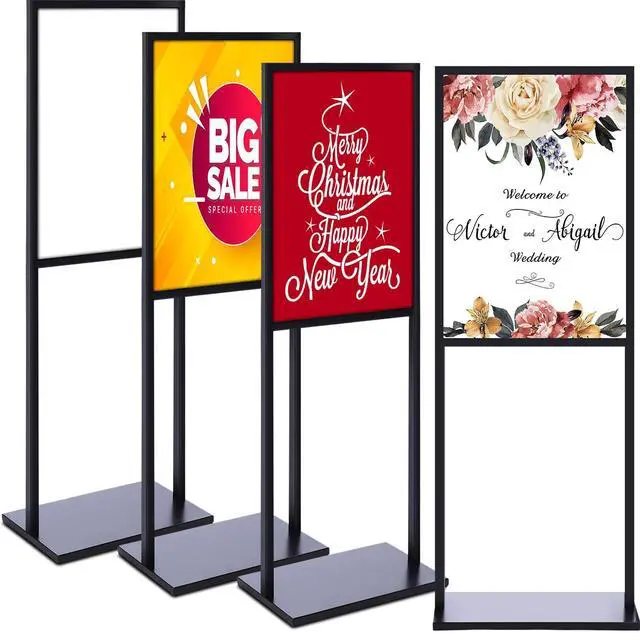 Main image of 4 Pcs Sign Stand Holder, 19.6"x 27.5" Double Sided Metal Wedding Sign Stand, Heavy Duty Floor Standing Poster Holder, Outdoor Banner Stands with Non Slip Mat for Board and Foam Display (Black)