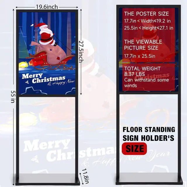 Alt view image 2 of 7 - 4 Pcs Sign Stand Holder, 19.6"x 27.5" Double Sided Metal Wedding Sign Stand, Heavy Duty Floor Standing Poster Holder, Outdoor Banner Stands with Non Slip Mat for Board and Foam Display (Black)