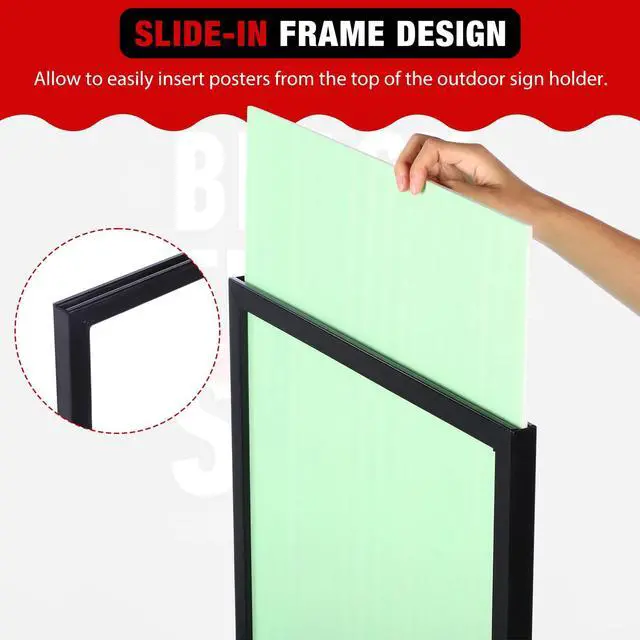 Alt view image 3 of 7 - 4 Pcs Sign Stand Holder, 19.6"x 27.5" Double Sided Metal Wedding Sign Stand, Heavy Duty Floor Standing Poster Holder, Outdoor Banner Stands with Non Slip Mat for Board and Foam Display (Black)