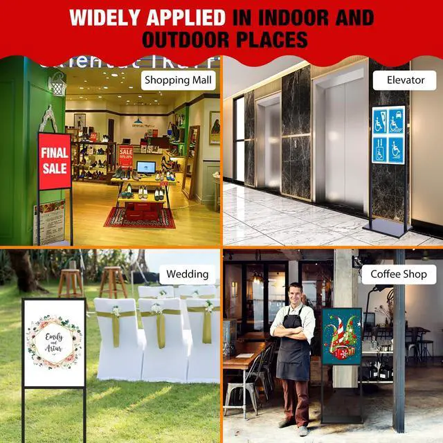 Alt view image 4 of 7 - 4 Pcs Sign Stand Holder, 19.6"x 27.5" Double Sided Metal Wedding Sign Stand, Heavy Duty Floor Standing Poster Holder, Outdoor Banner Stands with Non Slip Mat for Board and Foam Display (Black)