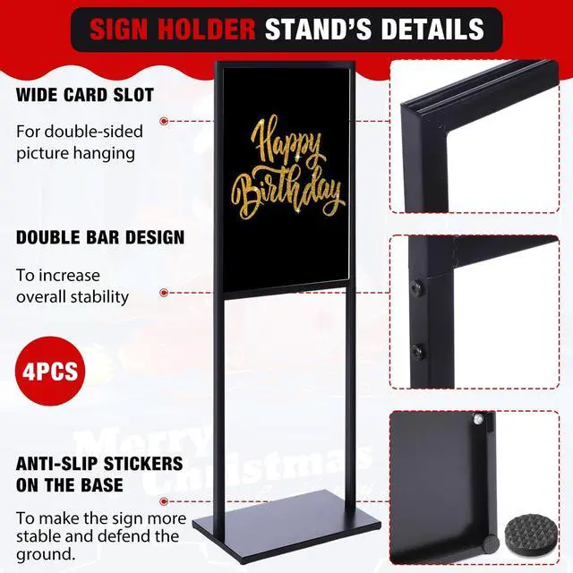 Alt view image 5 of 7 - 4 Pcs Sign Stand Holder, 19.6"x 27.5" Double Sided Metal Wedding Sign Stand, Heavy Duty Floor Standing Poster Holder, Outdoor Banner Stands with Non Slip Mat for Board and Foam Display (Black)