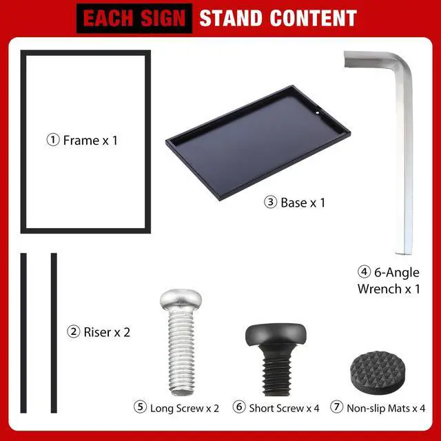Alt view image 6 of 7 - 4 Pcs Sign Stand Holder, 19.6"x 27.5" Double Sided Metal Wedding Sign Stand, Heavy Duty Floor Standing Poster Holder, Outdoor Banner Stands with Non Slip Mat for Board and Foam Display (Black)