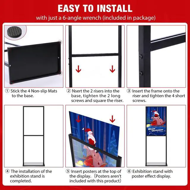 Alt view image 7 of 7 - 4 Pcs Sign Stand Holder, 19.6"x 27.5" Double Sided Metal Wedding Sign Stand, Heavy Duty Floor Standing Poster Holder, Outdoor Banner Stands with Non Slip Mat for Board and Foam Display (Black)