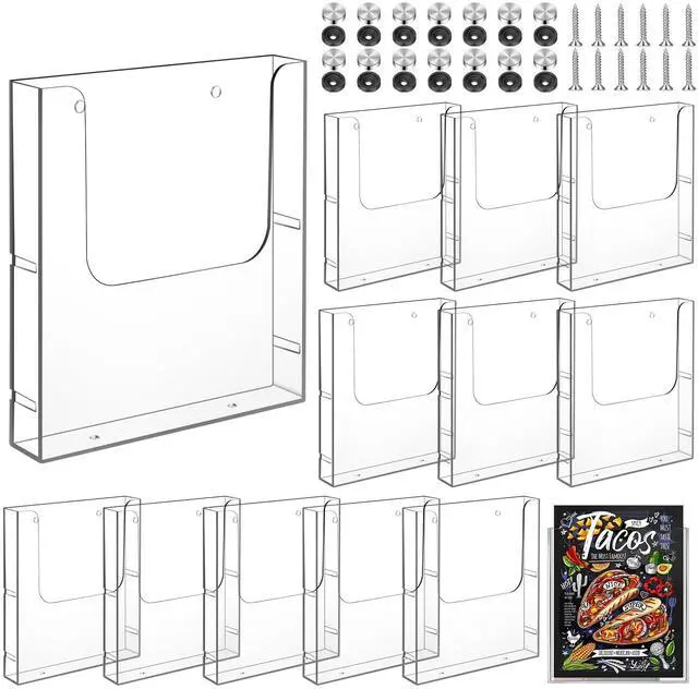 Main image of 12 Pcs Acrylic Brochure Holder 8.5 x 11 Inches Wall Mount Flyer Holder Plastic Slat Wall Display Single Pocket Box for Magazines Poster Papers Files Menu Pamphlet Literature Documents