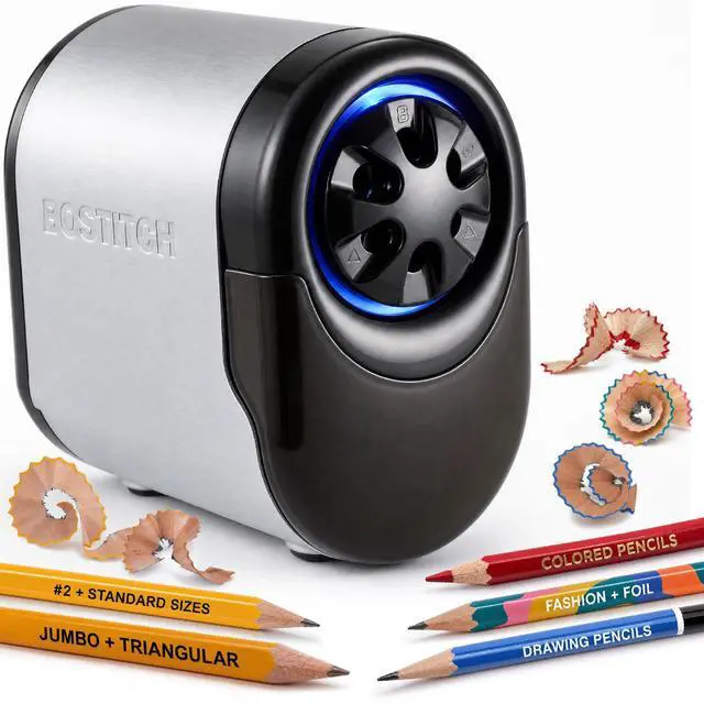 Main image of Office QuietSharp Electric Pencil Sharpener, Sharpens Standard & Colored Pencils, Heavy Duty Classroom or Office Use, Size Selector with 6 Different Sizes, Silver/Black