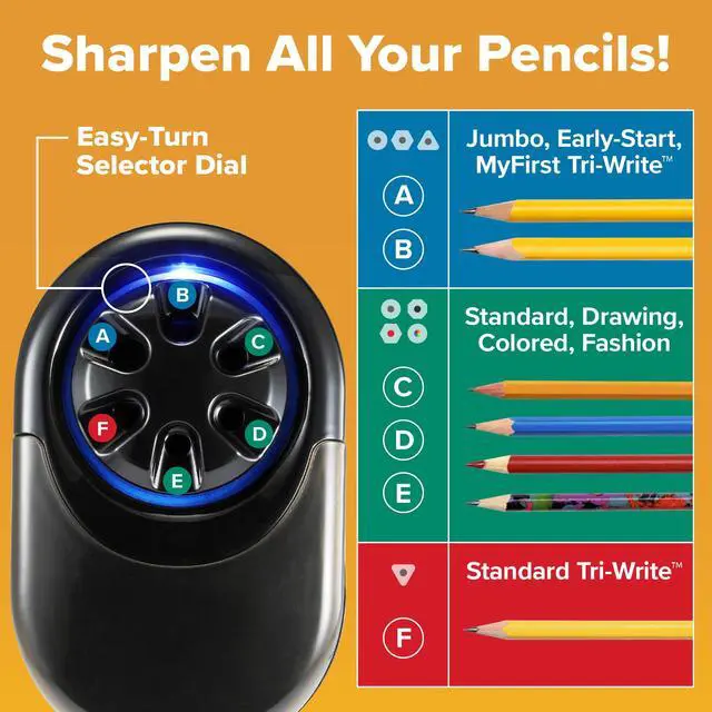 Alt view image 3 of 7 - Office QuietSharp Electric Pencil Sharpener, Sharpens Standard & Colored Pencils, Heavy Duty Classroom or Office Use, Size Selector with 6 Different Sizes, Silver/Black