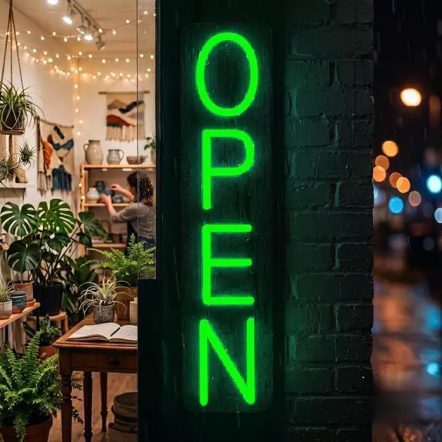 Main image of Outdoor Open Sign for Business 28x7in IP65 Waterproof, Vertical LED Neon Open Sign w/Weatherproof LED Driver, Exterior Lighted Open Sign for Storefront Restaurant Bar (Green)